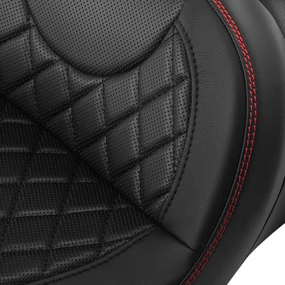 C.C. RIDER 2 Up Driver Rider&Passenger Seat fit for Harley Touring Road King Street Glide Road Glide Electra Glide 2009-2023 - color: 04# Seat Black+Red Stitching