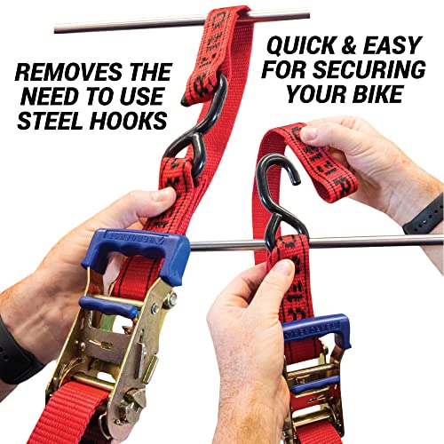 AEROFAST Loadfast Ratchet Tie Down Straps for Motorcycles | 1.5" x 8" Heavy Duty Dirt Bike Tie Down Straps with Soft Loop & Safety Carabiner | 2,600lbs (2 Pack) Red Color - color: Red