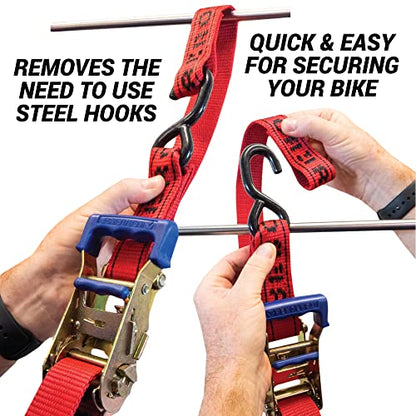 AEROFAST Loadfast Ratchet Tie Down Straps for Motorcycles | 1.5" x 8" Heavy Duty Dirt Bike Tie Down Straps with Soft Loop & Safety Carabiner | 2,600lbs (2 Pack) Red Color - color: Red