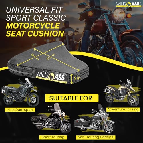 Wild Ass Sport Classic- Motorcycle Air Gel Seat Pad, Ergonomic Air-Adjusting Cushion with Straps, Ultimate Comfort & Relief, Cool Flow Motorcycle Accessory for Long Rides - Black - style: Classic
