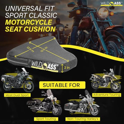 Wild Ass Sport Classic- Motorcycle Air Gel Seat Pad, Ergonomic Air-Adjusting Cushion with Straps, Ultimate Comfort & Relief, Cool Flow Motorcycle Accessory for Long Rides - Black - style: Classic