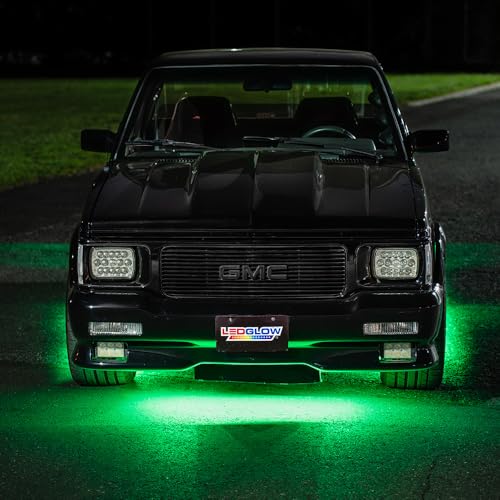 LEDGlow 6pc Green Flexible Truck Slimline LED Underbody Underglow Accent Neon Lighting Kit - 4 Unique Patterns - Water Resistant, Low Profile Tubes - Includes Control Box & Remote