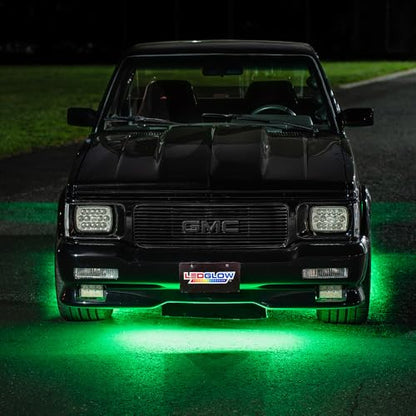 LEDGlow 6pc Green Flexible Truck Slimline LED Underbody Underglow Accent Neon Lighting Kit - 4 Unique Patterns - Water Resistant, Low Profile Tubes - Includes Control Box & Remote