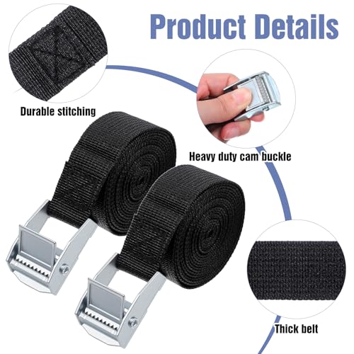 15 Pack Cam Buckle Straps, Lashing Straps with Buckles Adjustable, 1" x 78" Cam Buckle Tie Down Strap for Securing Luggage, Cargo, Bicycles, Motorcycles