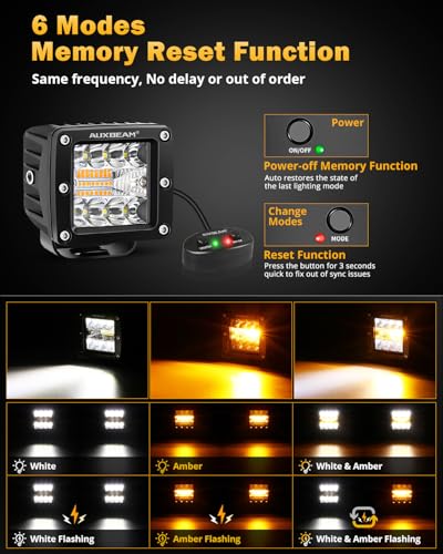 Auxbeam 6 Modes Amber White Series LED Cubes, 3Inch 72W LED Pods Dual Color Off-Road Strobe Lights, Spot Flood Combo Driving Offroad Ditch Lights Flashing Warning Functional, Pair - color: 3"