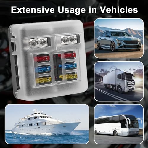 2Pcs 12V 24V Waterproof Fuse Block 6 Way ATO/ATC Fuse Box Holder Cover with LED Indicator Light for Marine Automotive Boat Car Truck