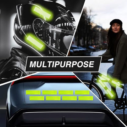 10PCS Reflective Stickers,1.25 x 6 inch Safety Reflective Tape for Car Helmets Mailboxes Bike,High Visibility Outdoor Waterproof Reflective Patch - color: Yellow Green