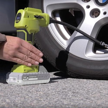 Sun Joe Cordless Tire Air Inflator and Compressor Kit w/ 2.0-Ah Battery, Charger and Nozzle Adapters - Portable Battery-Powered Inflating Tool for Car Wheels, Pools, and Bikes, IONMAX 24V-AJC-LTE - style: Standard Kit (w/2.0-Ah Battery + Charger)