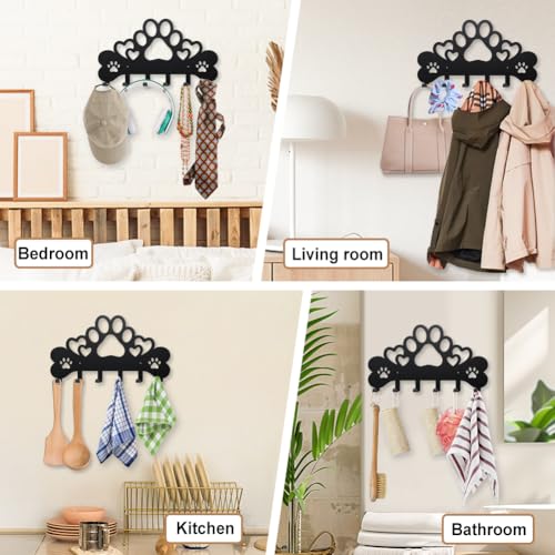 MAYJOYDIY Love Dog Paws Metal Key Hook Puppy Bones Heart Coat Rack Wall Mounted 15.7×8.7inch Art Wall Decor Key Holder Organizer Rack with 6 Hooks for Gift Coats Hats Towels Bags Hanging - style: Love Dog Paws
