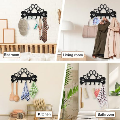 MAYJOYDIY Love Dog Paws Metal Key Hook Puppy Bones Heart Coat Rack Wall Mounted 15.7×8.7inch Art Wall Decor Key Holder Organizer Rack with 6 Hooks for Gift Coats Hats Towels Bags Hanging - style: Love Dog Paws