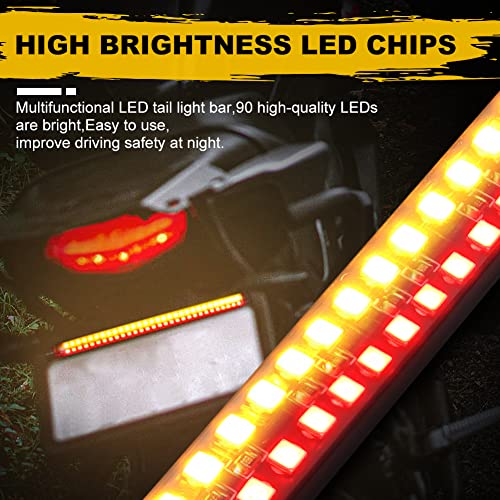 Motorcycle LED Tail Light Strips,11.8" Double color LEDs Brake Stop Tail Lihgt Turn signal Light Multifunction Waterproof Flextible LED Strips for Motorcycle ATV ect.2-Pack. (30cm-90SMD)