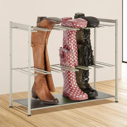 Honey-Can-Do Boot Storage, Free Standing Shoe Rack for Entryway, Closet, Bedroom, Silver