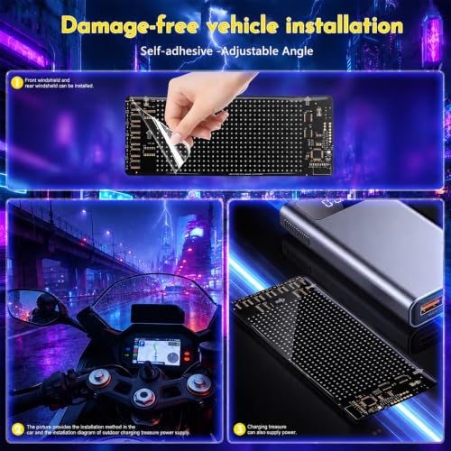 Devil Eyes Light for Motorcycle Windshield, 7''x3'' Flexible Animated LED Eyes, Bluetooth APP & Remote Control Custom Text Pattern Dynamic LED Sign for Car Taxi Sedan SUV