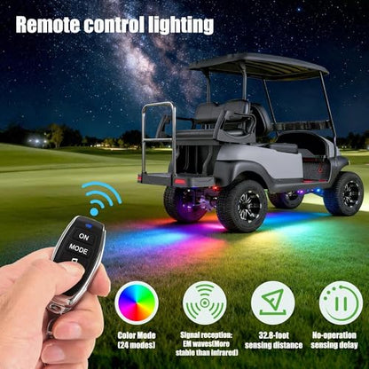 10L0L 4PCS Golf Cart Underbody Light Kit, Underglow LED Strip for EZGO Club Car Yamaha, 24 Modes Multicolor RGB Music Sync Waterproof, Canopy Lights Optional (4 Pack(Underbody-Fishbone)) - style: 4 Pack(Underbody-Fishbone)