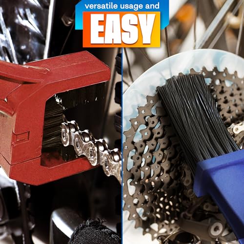 2 Pcs Motorcycle Chain Brush Set – O-Ring Safe, 3-Sided PP Chain Cleaning Brush, Reinforced PP Handle, Dual-Sided Sprocket & Drivetrain Tool, No Removal Needed – Dirt Bike, MTB, Road Bike, ATV - style: Bike Chain Cleaner Brush Set