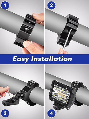 ZIDIYORUO Light Bar Mount for ATV- 360° Solid Aluminum Alloy Bracket for Fog LED and Driving Lights. Fits 0.75"-1.5" Bars, Set of 2pcs, ATV Motorcycle Light Bar Mount Bracket Tube Clamp