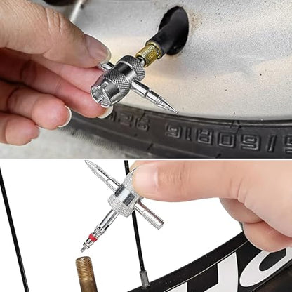 4-Way Valve Core Tool Tire Valve Tools, 4-in-1 Automobile Tire Valve Stem Core Remover Installer, Multifunctional Tyre Valves Repair Wrench Removal Tool for Car Bicycle Bike