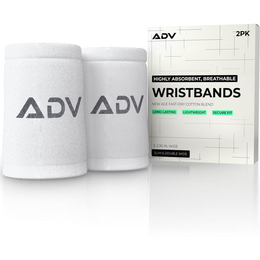 ADV Tennis Wristbands with New Age Polyester Cotton Blend - Ultra Absorbent Wrist Sweatbands - Doublewide & Slim Wrist Bands for Sweat - 4 Pack or 2 Pack - color: 2-Pack White, size: Small