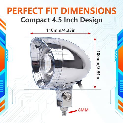 4.5 Inch 2 Pcs Chrome LED Motorcycle Fog Passing Lights ABS Plastic Auxiliary Lamp for Motorcycles Highway Cruising Urban Riding (Chrome)