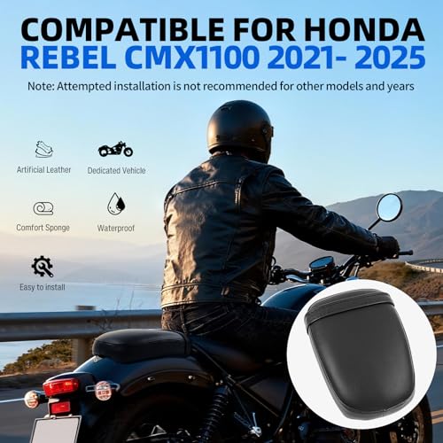 DREAMIZER Cool Gel Motorcycle Rear Passenger Seat Compatible with Honda Rebel 1100 CMX1100 CM1100 2021 2022 2023 2024 2025, Motorcycle Solo Seat Pillion Cushion Pad, Black - style: Rear-Black