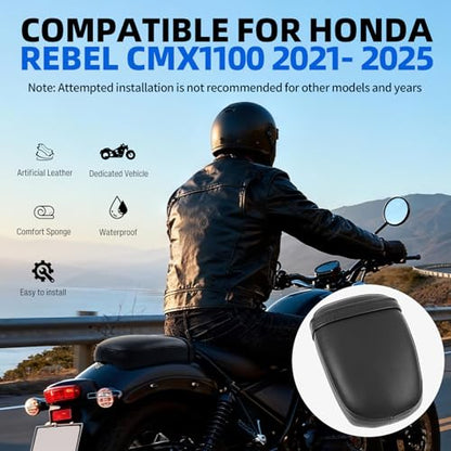 DREAMIZER Cool Gel Motorcycle Rear Passenger Seat Compatible with Honda Rebel 1100 CMX1100 CM1100 2021 2022 2023 2024 2025, Motorcycle Solo Seat Pillion Cushion Pad, Black - style: Rear-Black