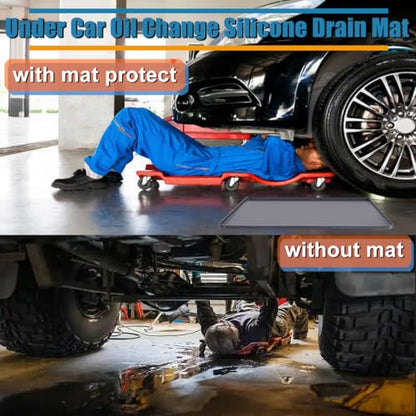 Under Car Oil Spill Mat Oil Drip Pan, Garage Floor Mat Drip Tray, Soft Silicone Pad With Raised Edge, Liquid Drain Pan Catcher Automotive Tray, Driveway Pad For Liquid Leaks Non-Slip No Splatter 34-22