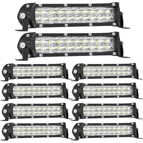 San-Young Slim 7 Inch LED Light Bars, 12V-60V Off Road Driving Truck LED Bar Lights 60W 6000lm Combo Off Road Lights, Waterproof Small Light Pods for ATV UTV RV Lawn Mower Golf Cart Boat, 10 Pack - color: 7 Inch 10 Pack