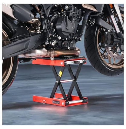Motorcycle Lift 1200lbs - Scissor Jack, Wide Deck, 4.1-15in Height, Heavy Duty Steel - ATV, Dirt Bike Repair Stand