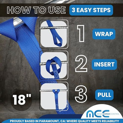 Mega Cargo Control 1" Blue Soft Tie Loops, 8 Pack UTV Offroad & Motorcycle Handlebar Tie Downs - 2400 LBS Break Strength - color: Blue (8 - Pack), size: Soft Tie Loops