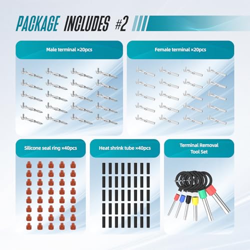 Weather Pack 2 Pin Connectors Kit 10 Sets Automotive Waterproof Electrical Connectors Sealed Male & Female Terminals with Removal Tool Fits 18–14 AWG for Car Truck Marine Motorcycle - size: 2pin 10sets/18-14AWG
