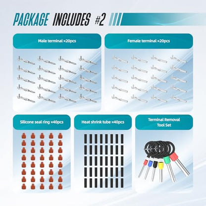 Weather Pack 2 Pin Connectors Kit 10 Sets Automotive Waterproof Electrical Connectors Sealed Male & Female Terminals with Removal Tool Fits 18–14 AWG for Car Truck Marine Motorcycle - size: 2pin 10sets/18-14AWG