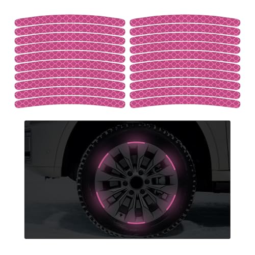 20PCS Car Wheel Stripe Reflective Stickers, Anti-Scratch Auto Night Safety Warning Tape Sticker Decorative Decal, Universal Vehicle Tire Rims Sticker Exterior Accessories (Pink) - color: Pink