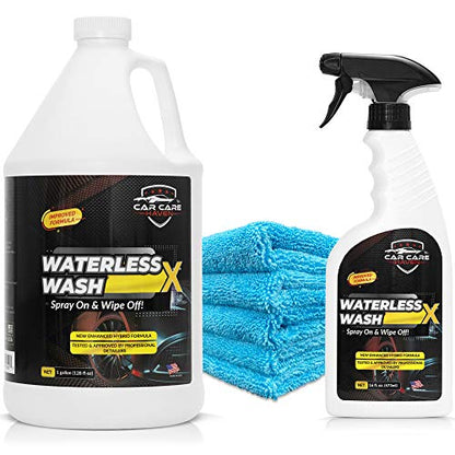 Waterless Wash X Car Detailing, Gallon + 16oz+ Towels | 5 Microfiber Towels, Quick Detailer for Any Vehicle, Wash in Garage, at Work, or Anywhere, Spray On & Wipe Off, Without Water - size: Gallon + 16oz + 5 Microfiber Towels