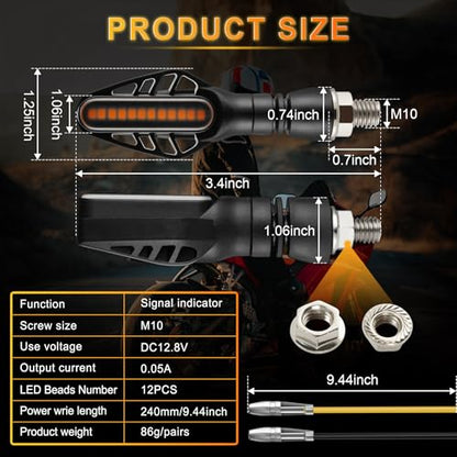 iFunyLED 2PCS Flowing Sequential Motorcycle LED Turn Signals,12V Super Bright Mini Cobra Appearance LED Blinkers,Fit for Harley Honda KTM Kawasaki Suzuki Yamaha - Amber - color: Amber-Cobra