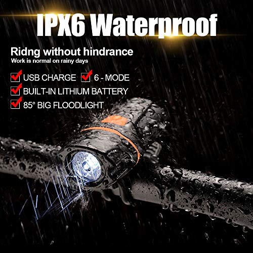 Bike Lights, Super Bright Bike Front Light 1200 Lumen, IPX6 Waterproof 6 Modes Cycling Light Flashlight Torch with USB Rechargeable Tail Light(USB Cable Included) - color: Black