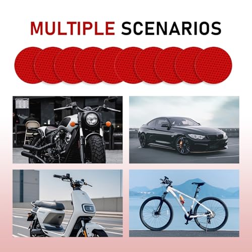 10PCS Round Safety Reflectors, 1.96" High Night Visibility Reflective Stickers, Strong Adhesive Waterproof Prismatic Round Safety Reflector, Diamond Grade Reflective Decal for Most Cars(Red)