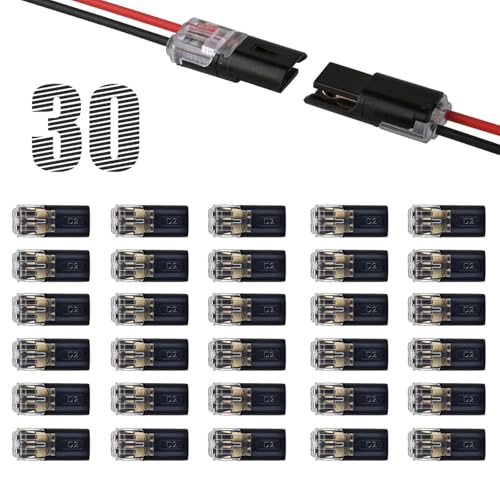 30pcs Low Voltage 2 Pin Quick Wire Connector, Led Light Strip Connectors 2 Pin, Double-Wire Plug-in Connector for LED Strips, Power Cables, Landscape Lighting (for 18-22 AWG) - color: Black-2PIN 30Pcs