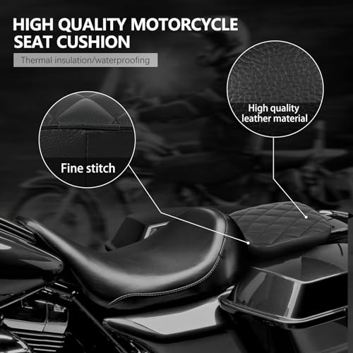 DREAMIZER Motorcycle Leather Pillion Rear Passenger Pad Seat 8 Suction Cups Black Liamond Rectangular Seat Compatible with Harley Cruiser Chopper Custom Dyna Sportster Softail Touring XL883 1200 48 - style: Diamond Black
