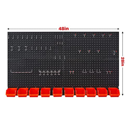 Ultrawall Pegboard Wall Organizer, Black Metal Pegboard Panels, Garage Storage System with Hooks and Storage Bins, 59pcs - color: Black