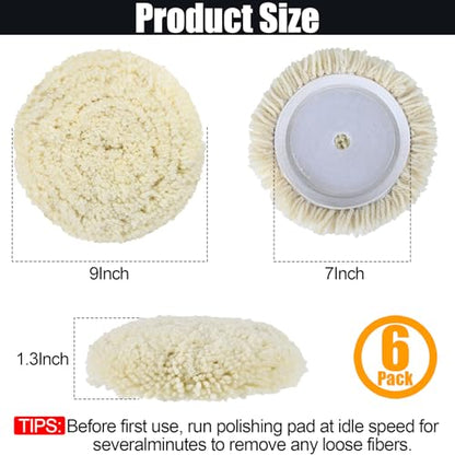 6 PCS Wool Buffing Polishing Pads - 7 Inch Natural Wool Cutting Pads with Hook and Loop Backing Compound & Polishing for Automotive Car Boats Glass Furniture Repair - size: 7" -6P