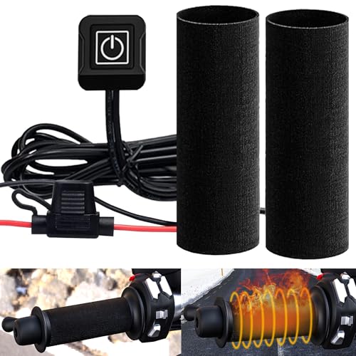 Motorcycle Heated Grips Cover Pad 12V, Universal Handlebar Cover for Motorcycle & ATV, Temperature Adjustable, IP67 Waterproof, ATV Hand Heater Warmer with Switch & Fuse