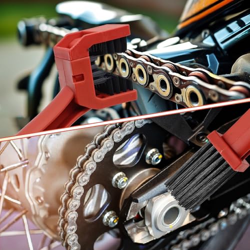 Automotive Universal 2-Pcs Bicycle and Motorcycle Chain Cleaning Brush,Bike Chain Cleaning Brush Tool for Gear Dirt Removal,Fits Mountain Bike & Heavy Duty Motorcycle,1 Red & 1 Blue