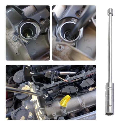 Salior 14mm Extend Spark Plug Socket,Thin Wall 12 Points 3/8" Drive Spark Plug Removal Tool Compatible with BMW Nissan More Car,Steel Magnetic Spark Plug Socket Set Car Tools (14mm Extend)