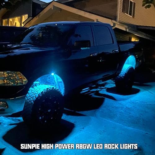 SUNPIE 12 Pods RGBW Rock Lights – Full Beam Angle, 30 High Power Chips, Aluminium Housing, Mounting Pads Included, IP67 Waterproof, Music Mode Underglow Lights, Fits Trucks, SUV, ATV, UTV, Boats - size: 12Pcs