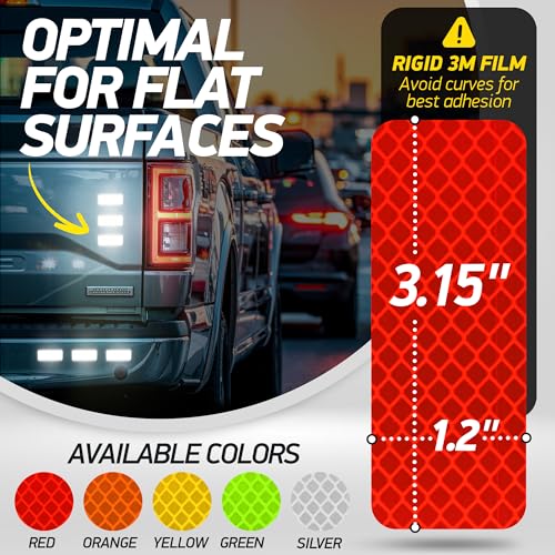 Reflective Safety Tape Stickers | 3M Diamond Grade | Red | 1.2″ x 3.15″ | 20-Pack | Safety Warning Tape for Helmets, Cars, Mailboxes & More - color: Red