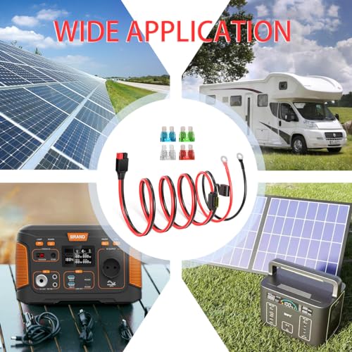 ELFCULB Anderson Connector to O Ring Terminal 10AWG Battery Connector Cable with 5 Fuse for Automotive Portable Power Station Solar Generators(5FT) - size: 5FT