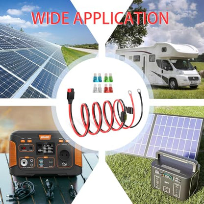 ELFCULB Anderson Connector to O Ring Terminal 10AWG Battery Connector Cable with 5 Fuse for Automotive Portable Power Station Solar Generators(5FT) - size: 5FT