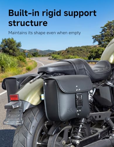 KEMIMOTO Motorcycle Saddlebags with Secure Lock & Quick-Release Buckles 15L (7.5Lx2) PU Leather Throw Over Hard-Shell Side Bags Universal Fit for Sportster Softail Rebel Dyna Cruiser - style: With Lock