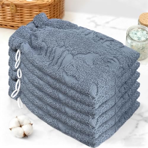 VOOVA & MOVAS 6-Pack Shower Wash Cloth, 100% Cotton Soft Absorbent Bath Mitts with Hanging Loop, 8.3x6.3 Inch European Style Bathing Gloves for Body & Spa, Light Blue Lobster - color: Light Blue Lobster
