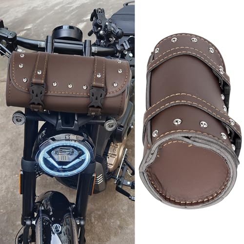 Motorcycle Cruiser Tool Bag Fork Front Fork Bag Waterproof Handlebar Motorcycle Saddlebag Fit for Honda Suzuki Yamaha (Brown)